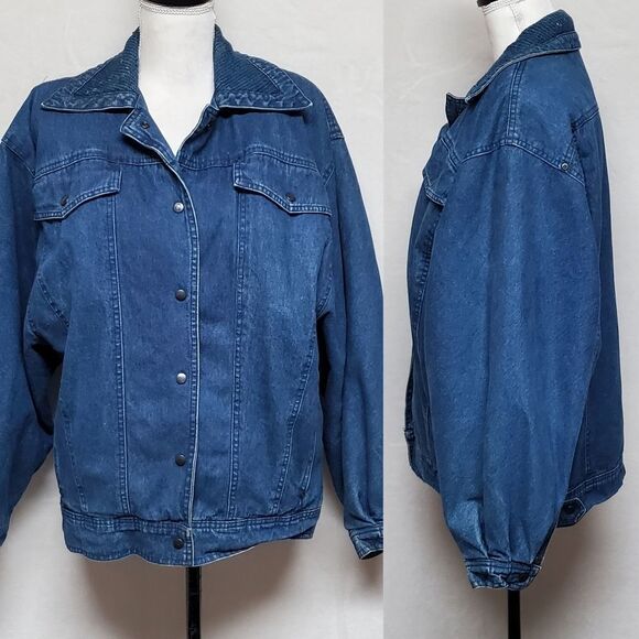 RARE Vintage 1970s Etienne Aigner Blue Tapered Sleeve Filled Puffer Denim Jacket - Picture 1 of 13